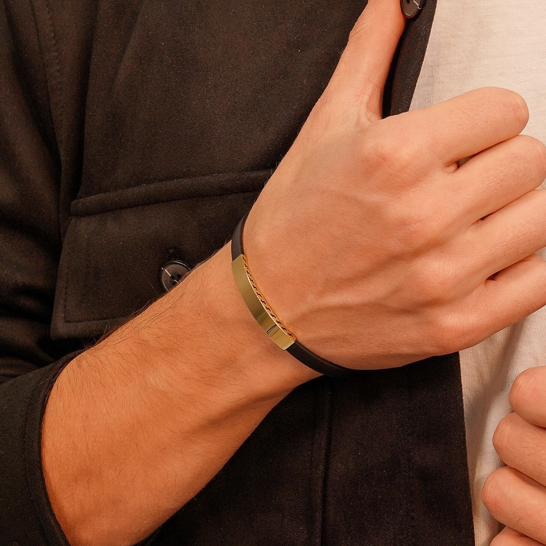 14K Solid Gold Bracelet Unique Design Men Bracelet Black Etsy