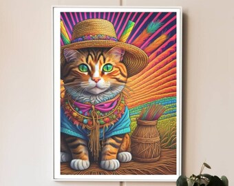 The Farmer Cat, Unique original Artwork, Digital Download