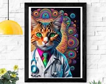 The Doctor Cat, Unique original Artwork, Digital Download