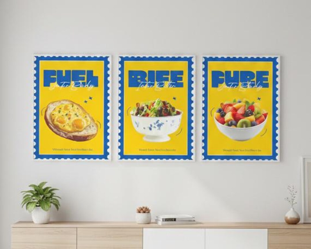 retro kitchen prints, set of 3, food wall art (digital... Retro Foodie Stamp Art Print Set, Kitchen Wall Decor (digital Download ...