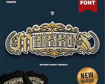 Ornamental Blackletter Font, Gothic Tattoo Typeface for Vintage & Apparel Design