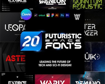 20 Futuristic Fonts Bundle: Modern Design for Cricut, Canva, Adobe