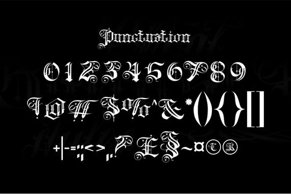 チカーノ ブラックレター フォント セット: タトゥー & アパレル