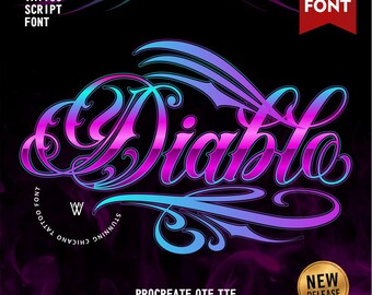 Tattoo Font for Procreate, Chicano Script Font, Tattoo Lettering, Ornate Swash Font, Calligraphy Typeface, OTF TTF