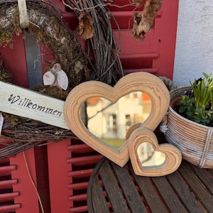 Spiegel Holz Herz - Multi Plex Holzplatte Birke - Handgefertigt 24cm Durchmesser