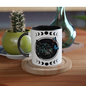 Black Cat Witchy Moonphase Mug, Witchy Home Decor, Halloween Mug, Witchy Gift,Witchy Things, Cat Gift, Gift for Witches, Gift for Cat Lovers
