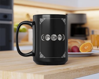 Black Moon Phase-mok: Gothic Witchy-koffiekop (15oz)