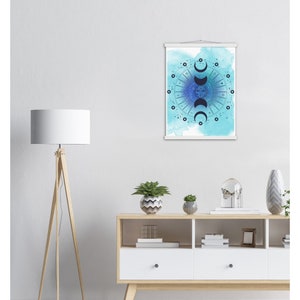 Impresión artística de las fases lunares celestiales: acuarela azul, decoración del hogar con un toque de magia