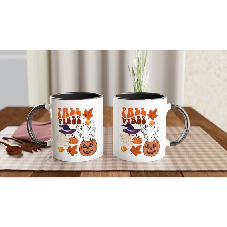 Fall Vibes Ghost Pumpkin Mug - Spooky Season Coffee Mug image 3