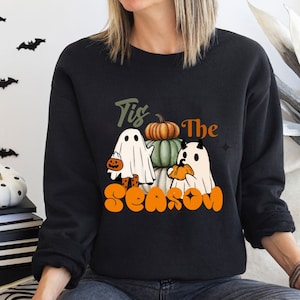 Tis the season jumper-Halloween jumper-spooky season sweater-pumpkin season sweatshirt, spooky jumper, cute ghost jumper-cute pumpkin jumper