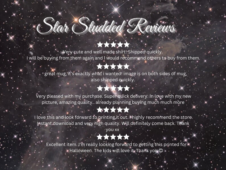 May include: A collage of customer reviews with five-star ratings for a product. The reviews highlight the quality, speed of delivery, and overall satisfaction with the product. The text includes phrases like "very cute and well made", "great mug", "super quick delivery", "amazing quality", "highly recommend", and "excellent item".