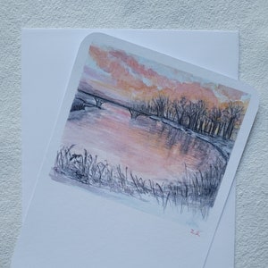 Postkarte, Original Handgemalt, Landschaft, Winter, See, Aquarell, Auszeit, Wünsche, Grußkarte, Druckkarte, Freundschaft, Reise, Nachdenken