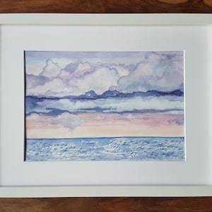 Clouds, Sea, Baltic Sea, Unique, Hand Painted, Watercolor Picture - Landscape, Sunrise A4, Original