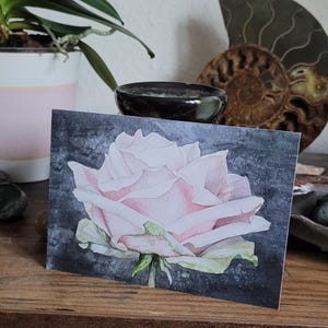 Carte, rose, carte postale, peinte à la main, aquarelle, vœux, carte de vœux, carte imprimée
