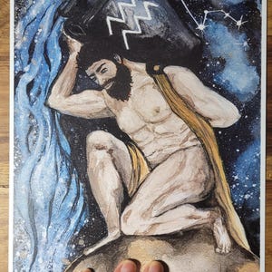 Wasserman Bild, Sternzeichen, Sternhimmel, Aquarellbild, Aquarius, Handgemalte Motiv, Horoskop, Zodiak, Geburtstag, Druckbild, Geschenkidee
