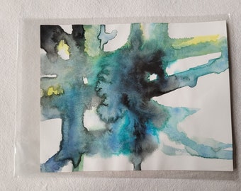 Original, Aquarell Bild, Abstrakt, 18*24cm, Handgemalt, Unikat, Türkis, Abstrakter Art