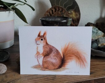 Carte, écureuil, animaux, Noël, carte postale, peinte à la main, aquarelle, vœux, carte de voeux, carte imprimée