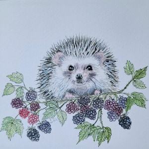 Igel, Herbst, Weihnachten, Postkarte, Original Handgemalt, Glückwünsche, Tierliebe, Aquarell, Wünsche, Grußkarte, Druckkarte,