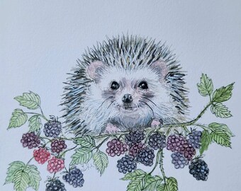 Hérisson, Automne, Noël, Carte postale, Original peint à la main, Félicitations, Amour animal, Aquarelle, Souhaits, Carte de vœux, Carte d’impression,