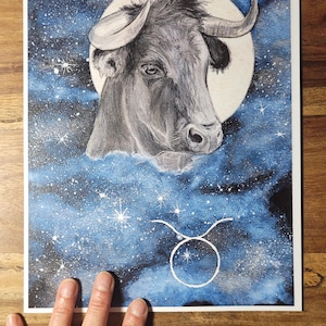 Stier Bild, Sternzeichen, Sternhimmel, Aquarellbild, Taurus, Handgemalte Motiv, Horoskop, Zodiak, Geburtstag, Druckbild, Geschenk