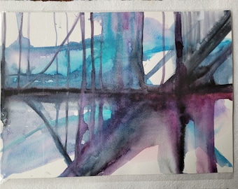 Original, watercolor picture, abstract, 21*29.5 cm, hand painted, unique, violet, turquoise, blue, abstract art