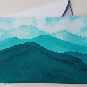 Origineel, Handgeschilderd, Gevouwen Kaart, Wenskaart, Wensen, Natuur, Bergen, met Omslag, Aquarel, Uniek, Origineel, Geen Print, Landschap