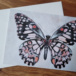 Carte, papillon, carte postale, peinte à la main, aquarelle, vœux, carte de voeux, carte imprimée