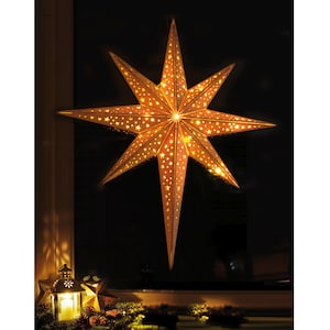 Wooden star | LED star made of wood | illuminated with 10 LEDs | wireless | including remote control | 52cm | Window star | Advent star