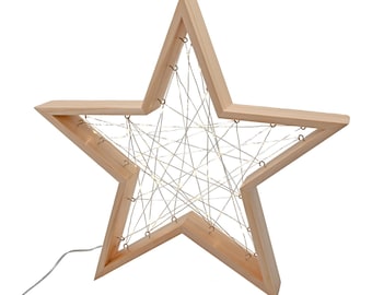 LED Stern oder Tanne aus Holz mit Lichterkette beleuchtet | 60 warm-weiße Lichter | moderne Weihnachtsdeko zum hinstellen |