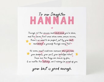 Personalised Heartfelt Daughter Good Luck Exam Card - GCSE - A-Levels