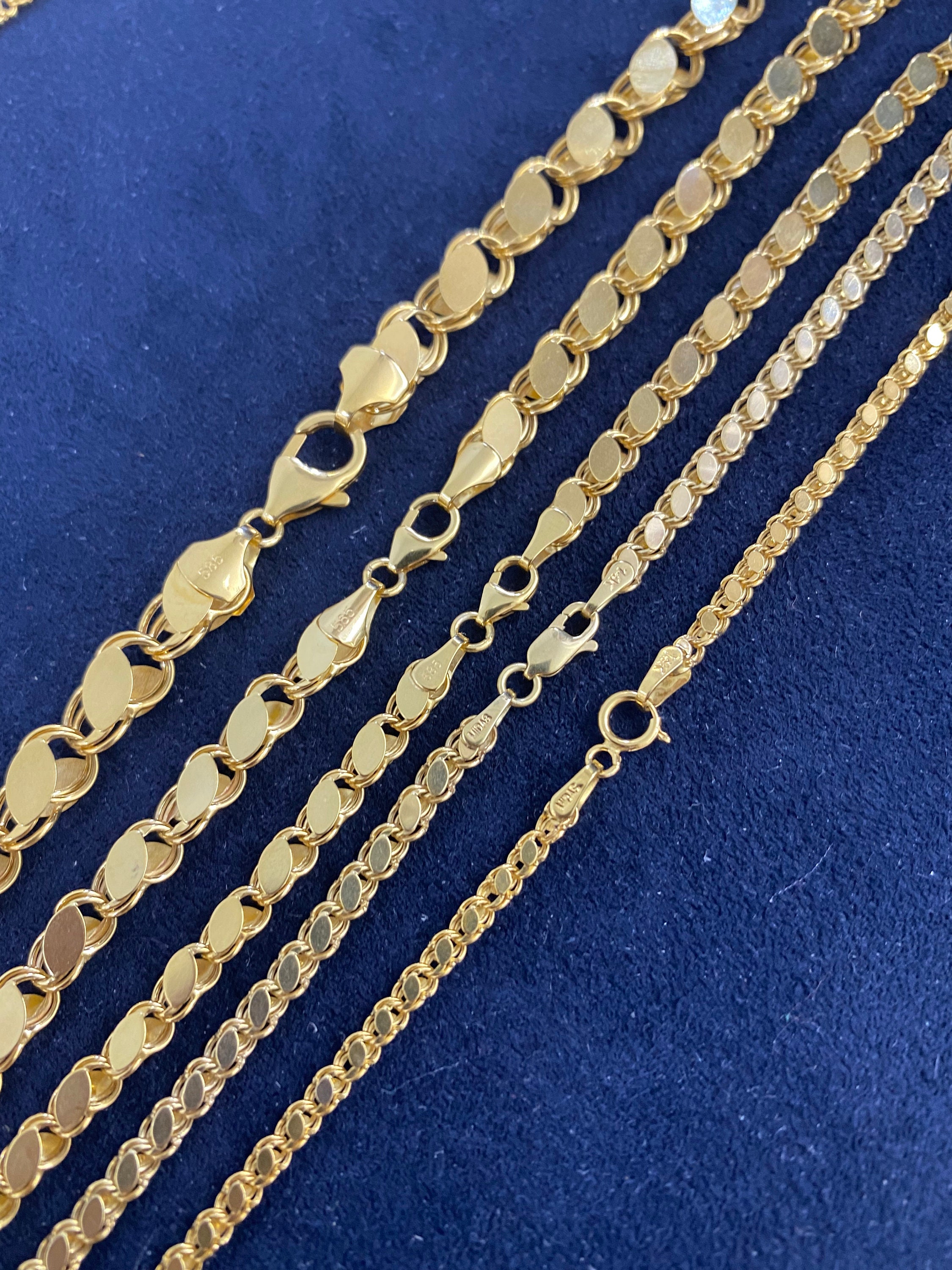 14K Solid Gold Mirror Chain, Real Gold Seguin Chain, Choker Mirror Link
