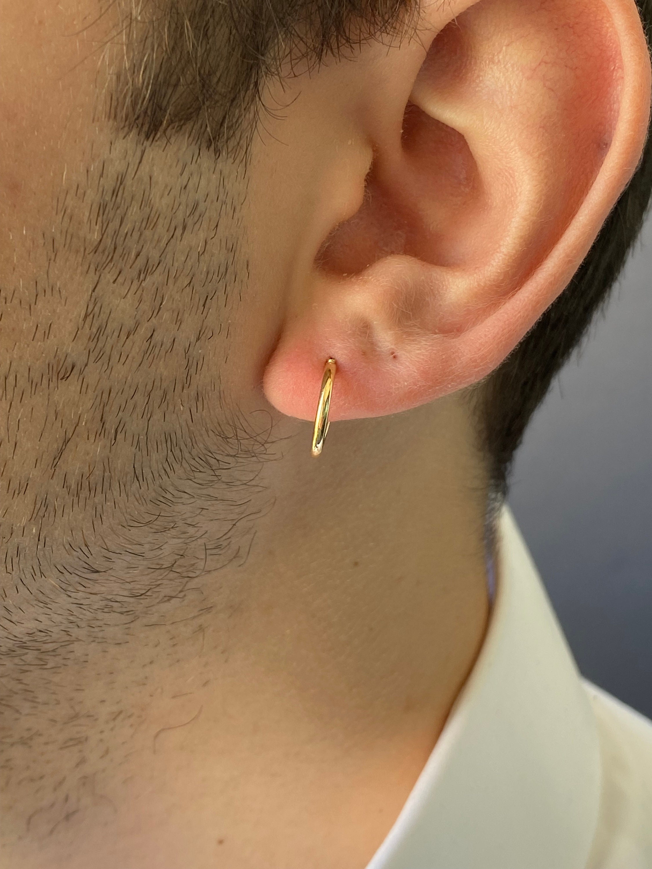 14K Gold Hoops, Mens Gold Hoop Earrings, Men's Hoop Earrings, Hoops for