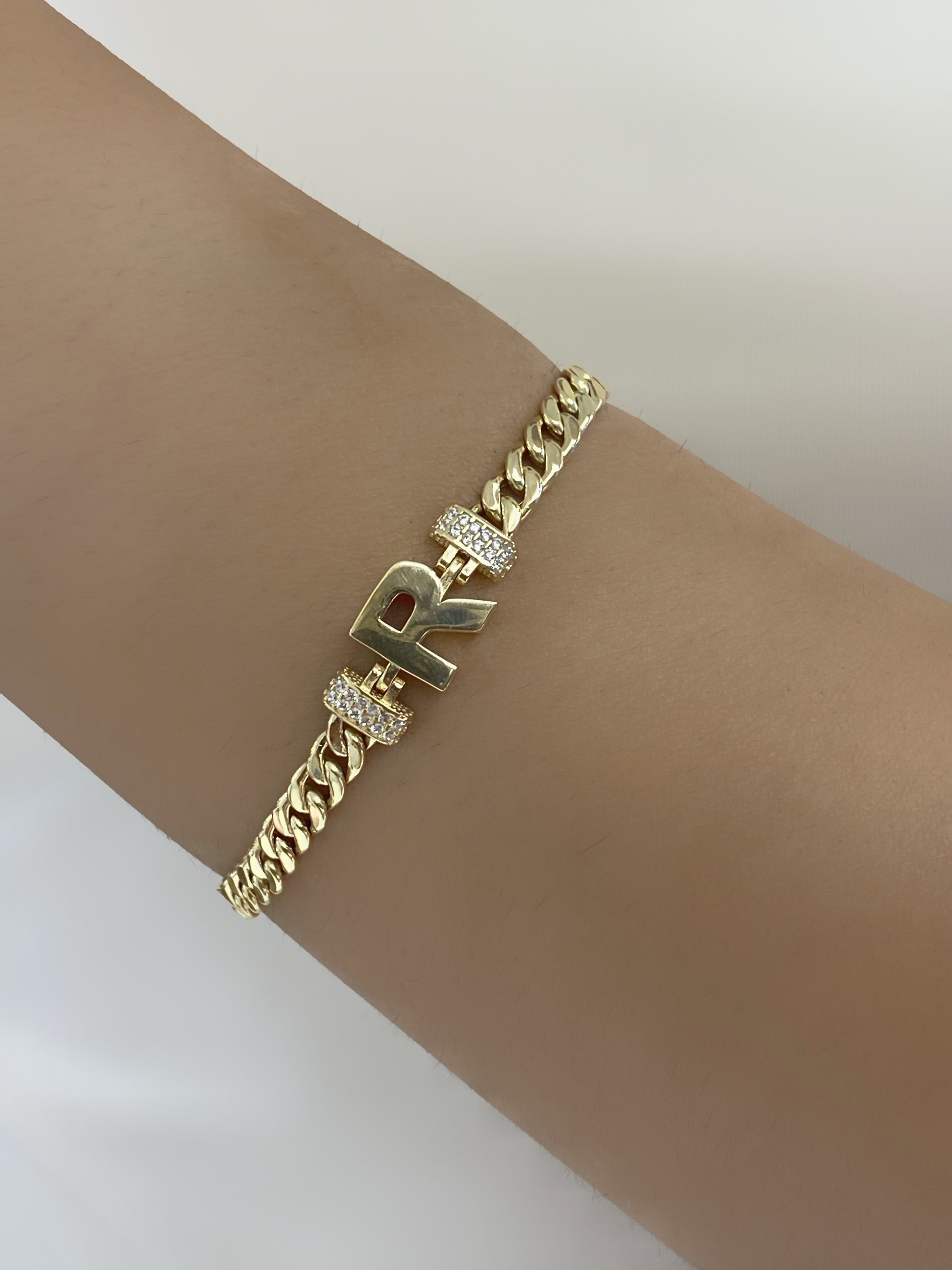 14K Gold Letter Bracelet, Solid Gold Bracelet, Initial Bracelet, Name