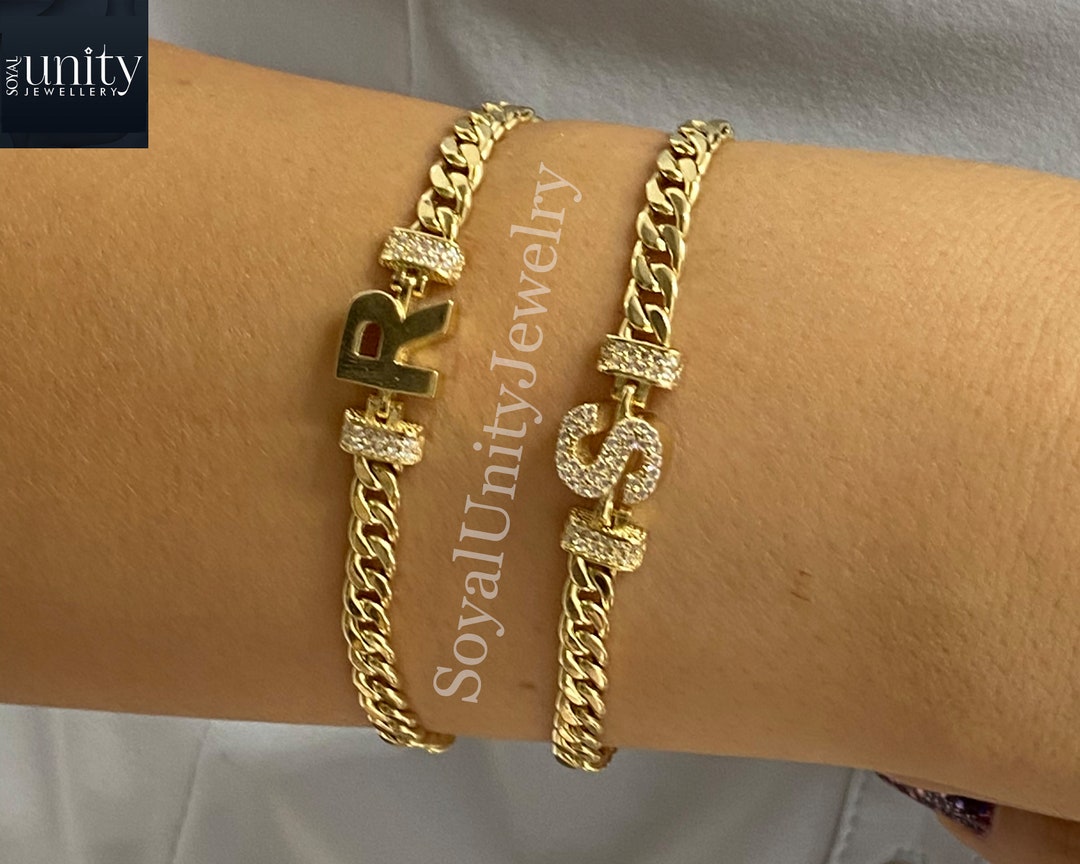 14K Gold Letter Bracelet, Solid Gold Bracelet, Initial Bracelet, Name