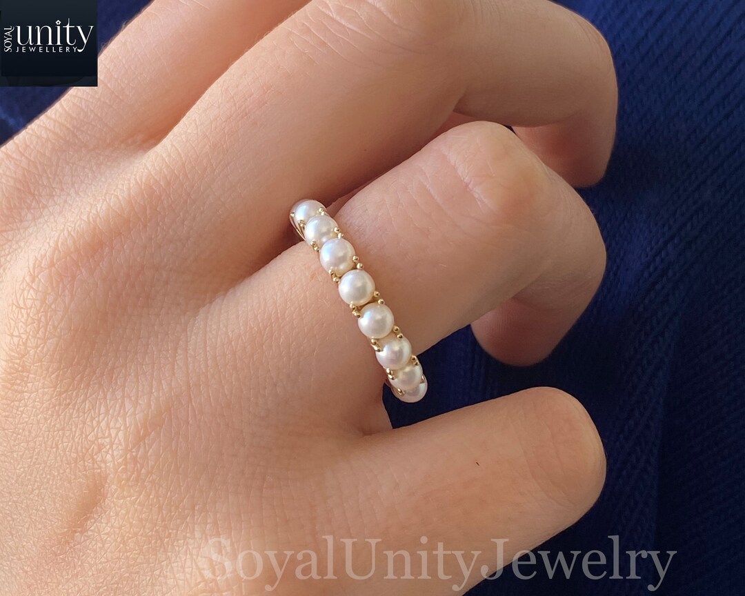 Handmade 14K Gold Full Pearl Ring, Best Seller Minimalist Ring, Wedding Ring, Bridesmaid Gift