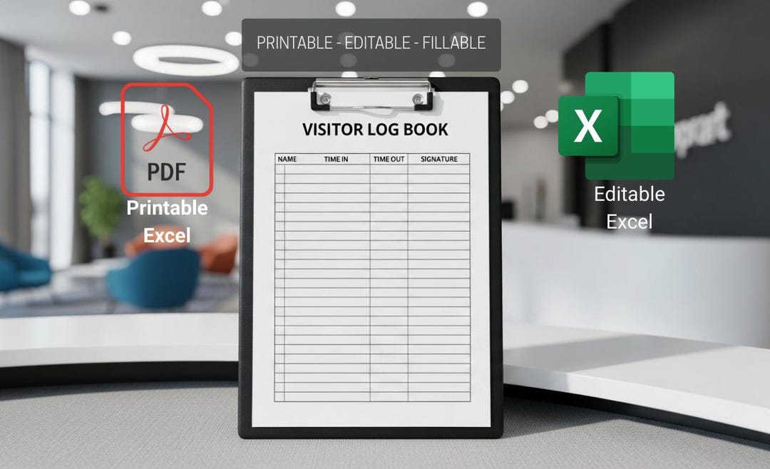 Visitor Log Book | Reception Sign in Sheet, Business Check in Out (PDF ...