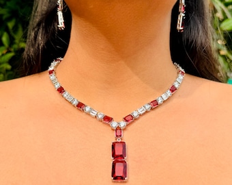 Ruby Rani Set | Red Statement Necklace Set with Earrings | Bridal Jewelry