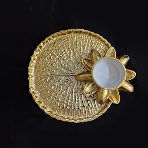 Antique Gold Finish Aluminium Lotus Leaf Shaped Tealight Holder - Stylish Diwali, Hannukah, Home Decor - Festive Decor, Holiday Gift