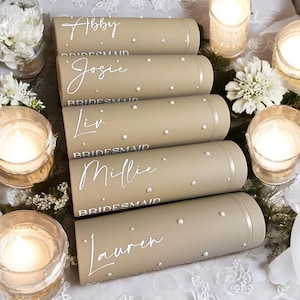 Personalised Skinny Tumbler for Bridal Party, Pearls and Prosecco, Diamantés, Bride to be, Maid of Honor, Bridesmaid Gifts, Gift for Bride image 5