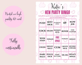 Hen Party Bingo, Dirty Edition, Rude Hen Party Games, Fully Customisable, Customisable Bingo, Hen Do, Hen Party, Party Games, Bridal Games