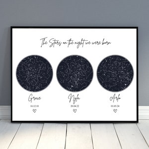 Carte des étoiles personnalisée pour frères et sœurs, carte du monde personnalisée la nuit de votre naissance, oeuvre d'art murale pour chambre d'enfant, décoration de chambre d'enfant, décoration de chambre d'enfant, maman