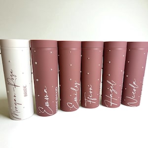 Personalised Skinny Tumbler for Bridal Party, Pearls and Prosecco, Diamantés, Bride to be, Maid of Honor, Bridesmaid Gifts, Gift for Bride image 9