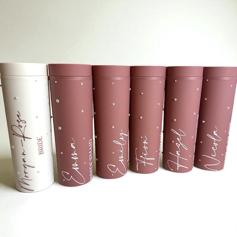 Personalised Skinny Tumbler for Bridal Party, Pearls and Prosecco, Diamantés, Bride to be, Maid of Honor, Bridesmaid Gifts, Gift for Bride image 9