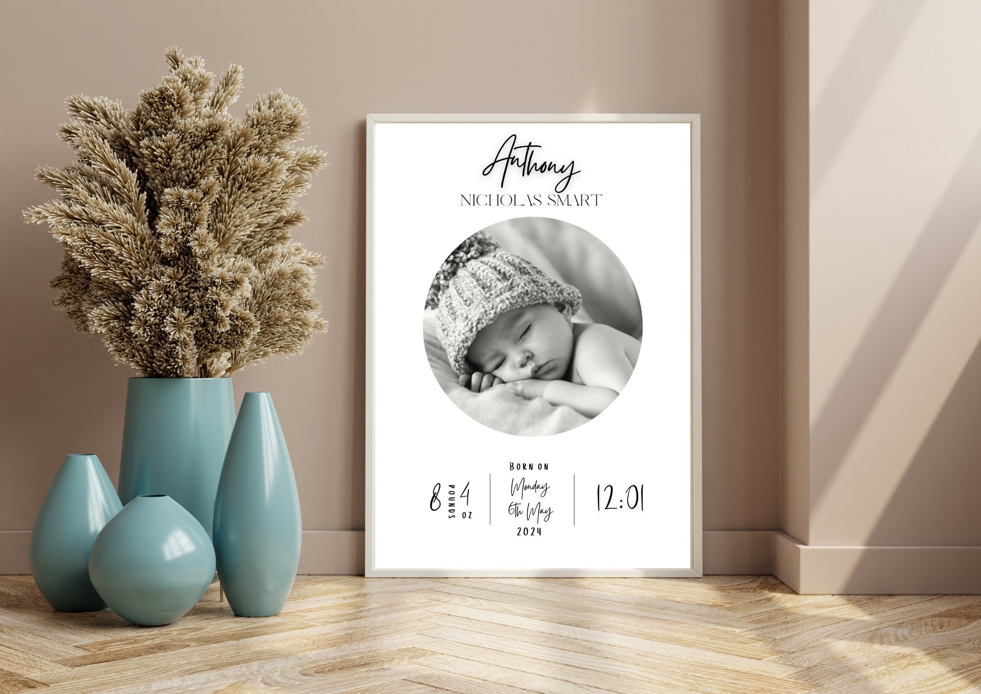Personalised Newborn Photo Print With Birth Details, New Baby Gift, New ...