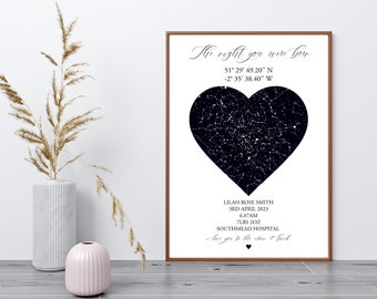 On The Night You Were Born StarMap Print | Personalised Day You Were Born Print | Astrology | Star Map Print | New Baby Gift | Nursery Print