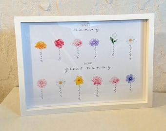 Flower Print for Mum, Gift for Nan, Family Print, Flowers Print, Personalised Gift for Her, Nan, Mummy, Nanny, Grandma, Christmas gift mum