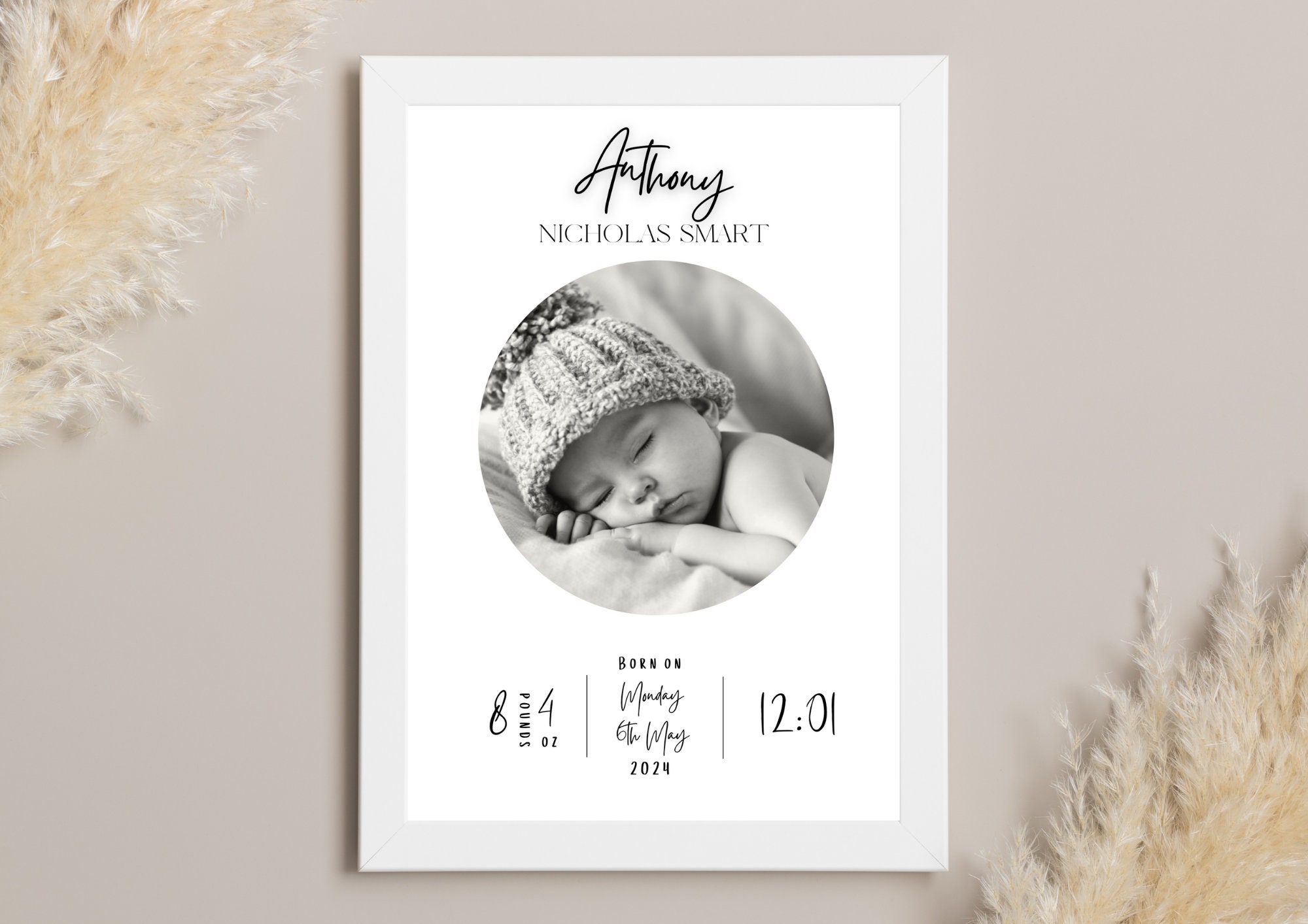 Personalised Newborn Photo Print With Birth Details, New Baby Gift, New ...