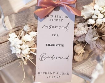 Personalised Reserved Seat Tags for Wedding, Reserved Seating Tag, Wedding Ceremomy Seat Tags, Reserved Seat, Chair Tags, Minimalist Signs