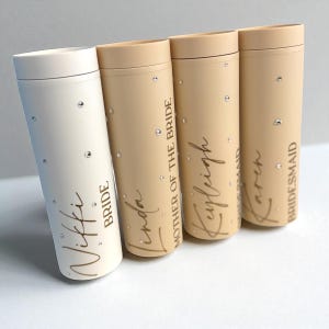 Personalised Skinny Tumbler for Bridal Party, Pearls and Prosecco, Diamantés, Bride to be, Maid of Honor, Bridesmaid Gifts, Gift for Bride image 7