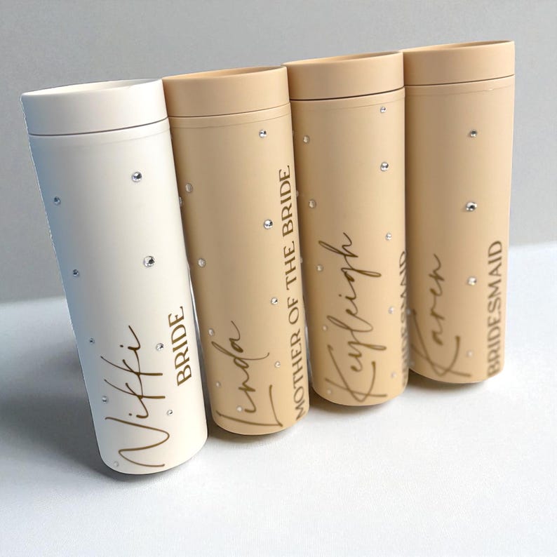Personalised Skinny Tumbler for Bridal Party, Pearls and Prosecco, Diamantés, Bride to be, Maid of Honor, Bridesmaid Gifts, Gift for Bride image 7
